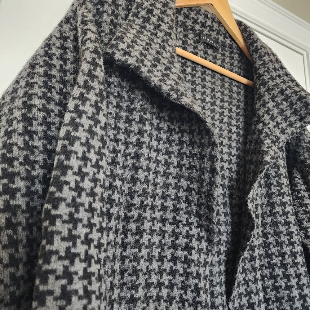 ChiaraMente Women’s Wool Open Cardigan Sweater Houndstooth Gray Large - Picture 2 of 12